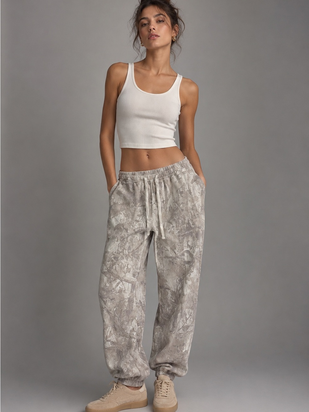 Hollister Neutral Gray Marble-Print Joggers